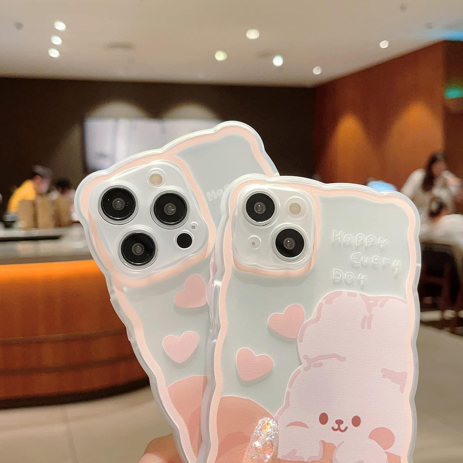 Compatible with iPhone 14 Pro Max Case Clear Cute Cartoon Little Bear Rabbit Pattern with Cute Chain Design for Women Girls Aesthetic Kawaii Slim Soft TPU Case for iPhone 14 Pro Max-Bear Rabbit image 2