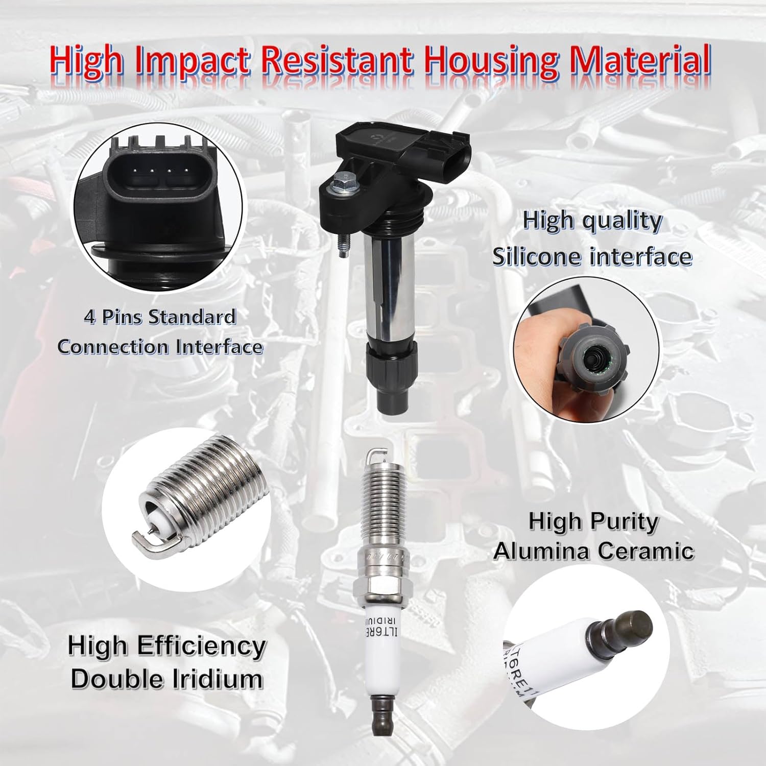 MANATEE UF569 Ignition Coil Pack & 90117 Double Iridium Spark Plug Set for Chevy Traverse Malibu Equinox Impala Camaro Buick Enclave Allure LaCrosse GMC Acadia Canyon Terrain Cadillac ATS XTS STS