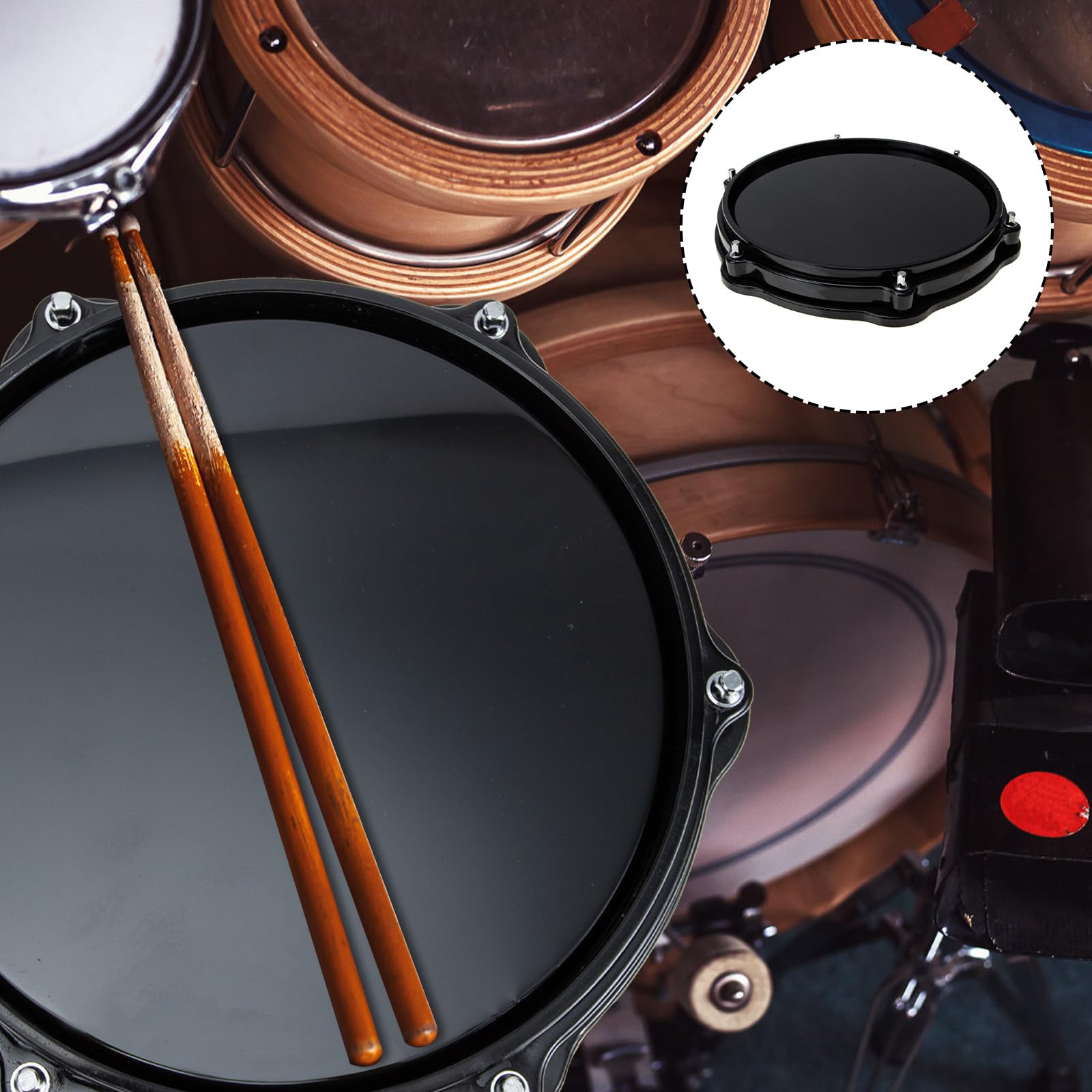 Tapete de Práctica de Batería de 10 Pulgadas Almohadilla de Goma EVA para Batería Accesorio para Bateristas Principiantes Juego de Pads para Reducción de Volumen en Casa