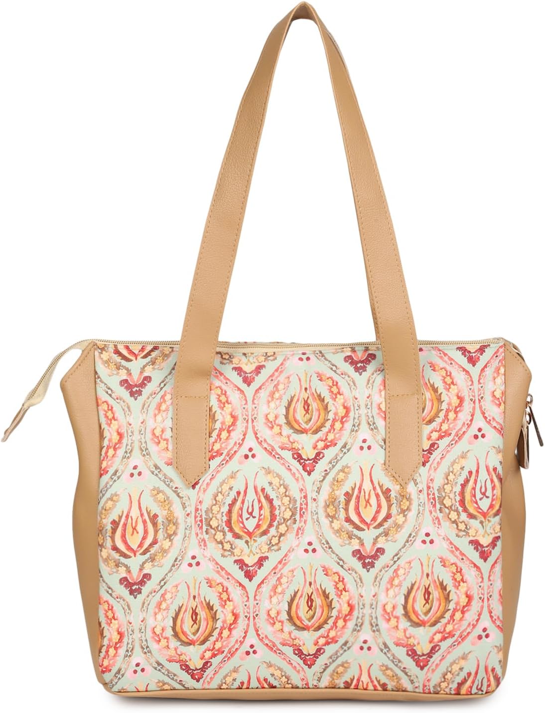 DEEBACO Women's Spring Breeze Handbag|Three Compartments & a Inner Pocket Zip Closure With Double Handles For Small Size Laptop|Ladies Shoulder Tote Bag For Shopping & College (DNBAH000087_Green)