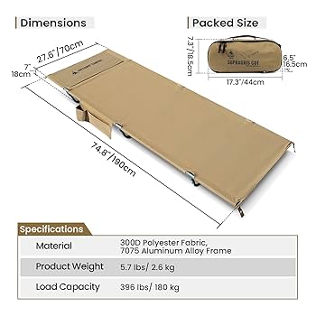 Amazon.com: OneTigris SUPRAGRIS Camping Cot, Support Up to