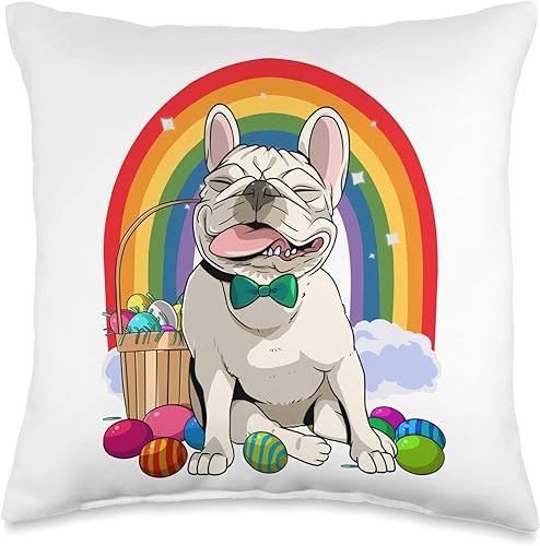 French Bulldog Cute Easter Day Animal Gift Tees Bulldog francés - Almohada de conejo con orejas de conejo de Pascua, para niños, 16 x 16 pulgadas,
