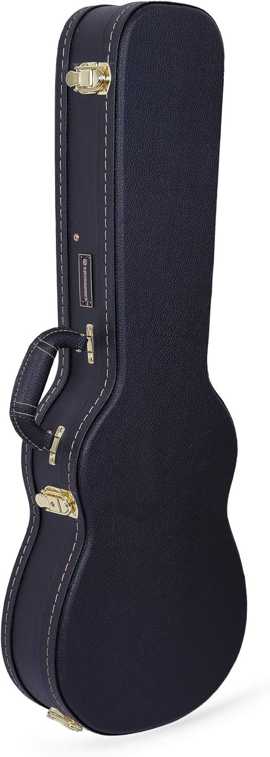Crossrock Wooden Ukulele Case fits 30/31in Baritone Ukulele- Stainless Steel Latches, Sponge Lining, Storage Space-Black(CRW600BUBK)