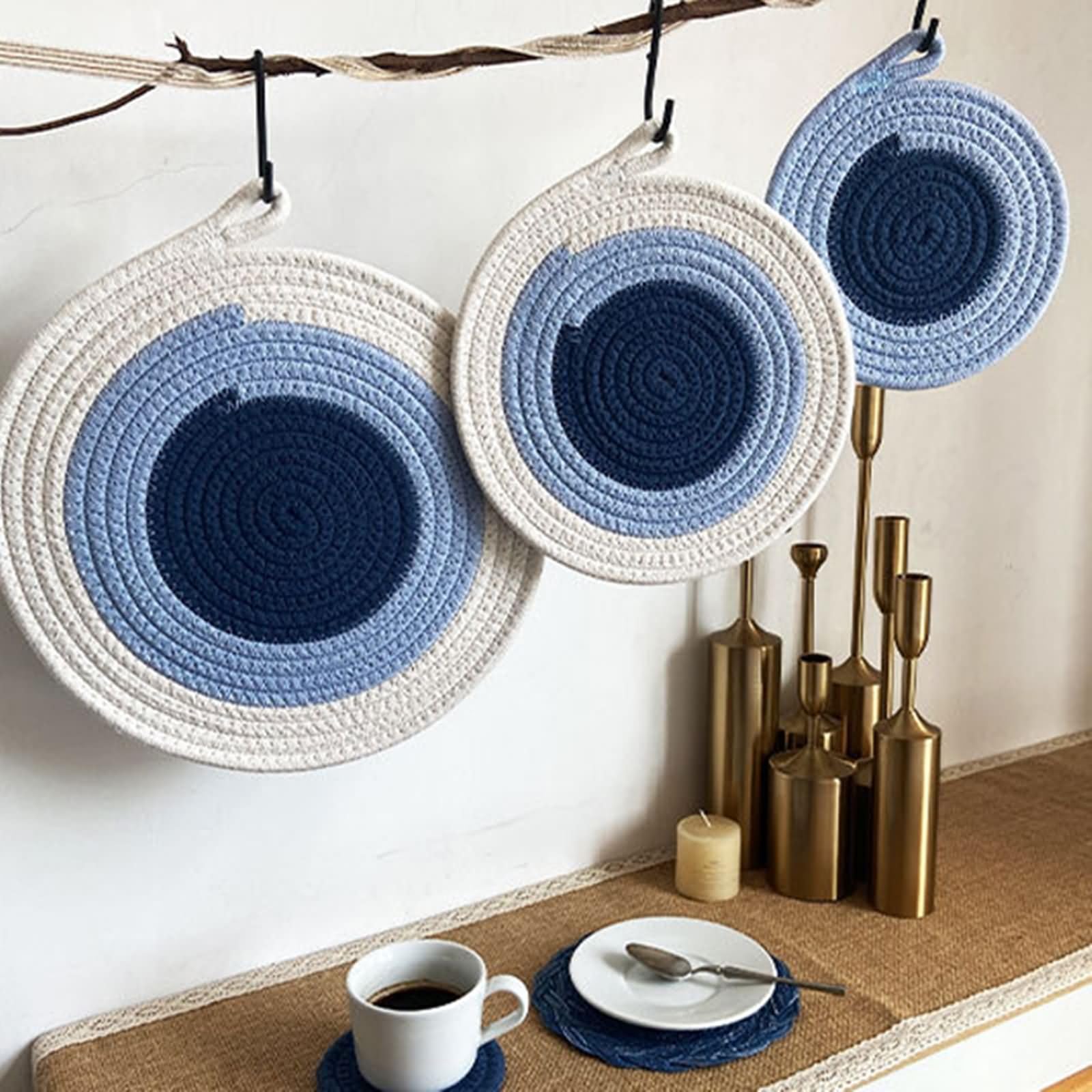 Tovaglietta 6 Pezzi, 24 CM Tovagliette per Ristorante Cotone Lino Blu, Rotondo con Tessuto