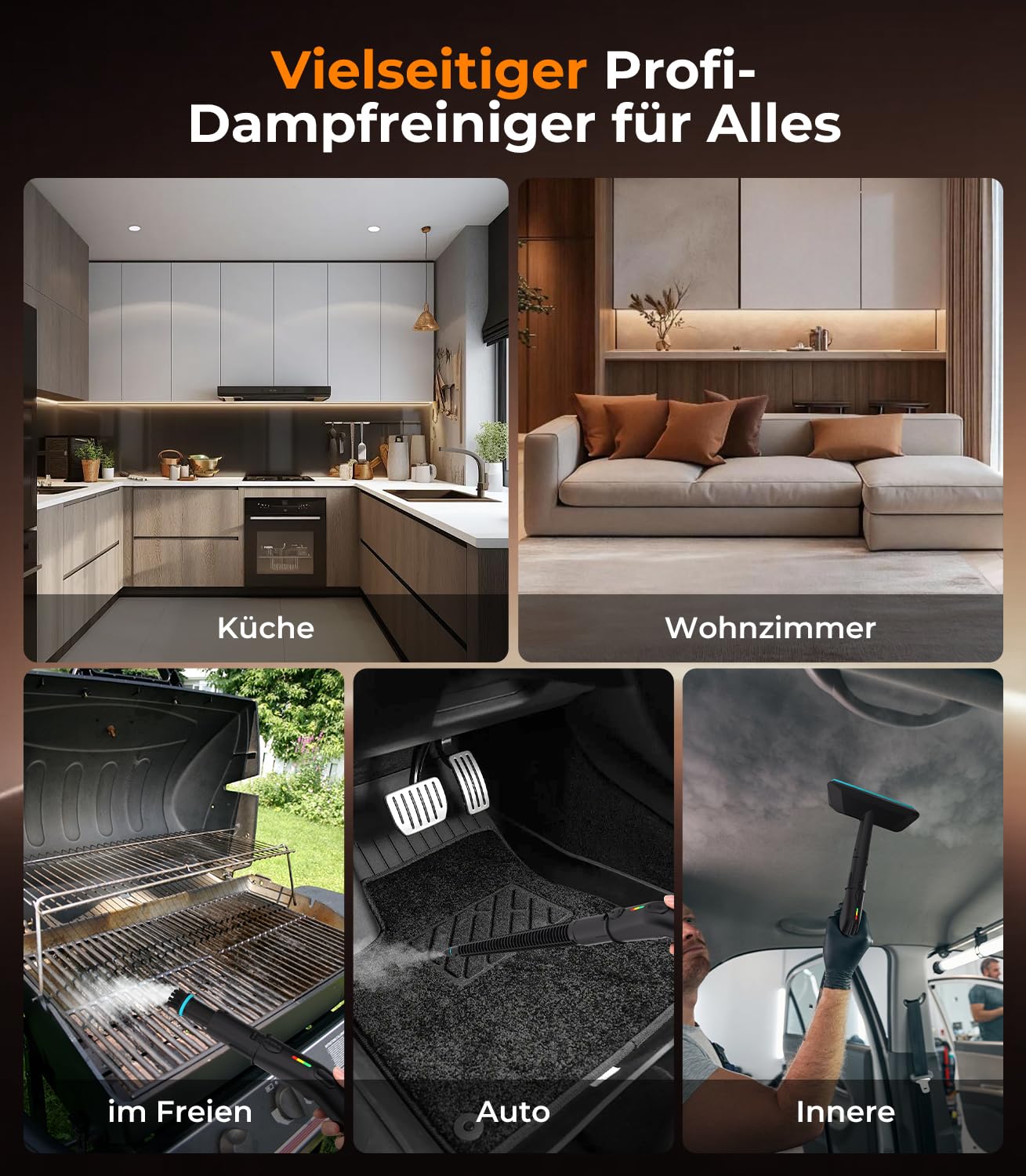 20-IN-1 Dampfreiniger Handgerät【100% Kühler & Akkufreier Griff–Neueste NH Labor-Technik】【99,99% Keimreduktion–SPJ Spitzentechnik】Dampfreiniger für Alles,Steam Cleaner für Fußboden, Sofa