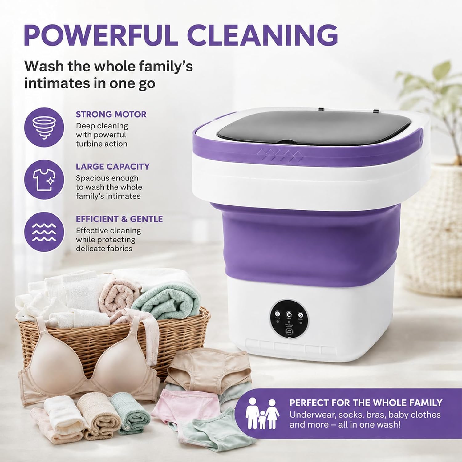 Mini Portable Foldable Washer - 16L Portable Washing Machine, Small Folding Washing Machine 3 Cleaning Modes for Baby Clothes/Intimate Apparel, for Travel, Home