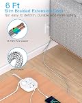 One Beat Flat Plug Power Bar with USB C, 6FT Ultra-Thin Extension Cord, 3 Outlet with 4 USB Ports (2 USB C) Desktop Charging Station, No Surge Protection for Cruise Ship, Travel Essentials, Dorm Room