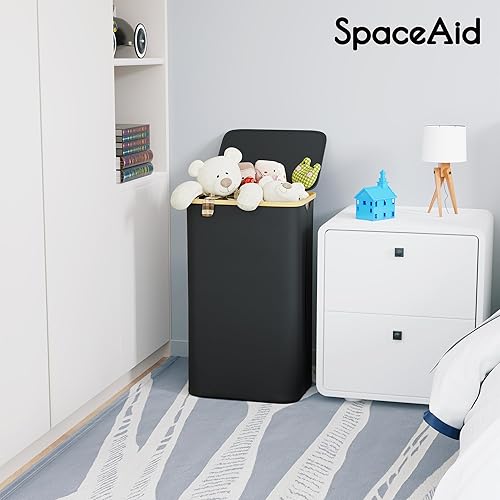 Miniatura 6 de SpaceAid Laundry Hamper with Lid, 110L Large Tall Clothes Basket Bin with Bamboo Handles, Collapsible Laundry Hamper for Bedroom, Bathroom, Dorm