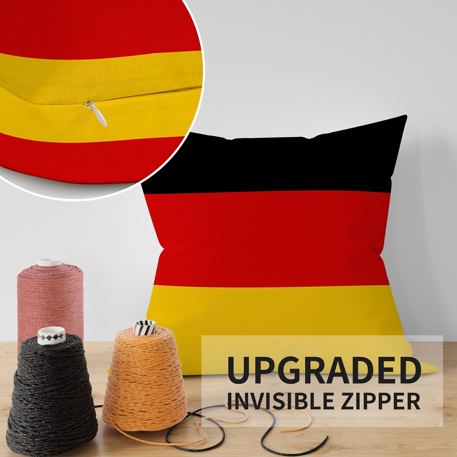 ggaimwf Flag Cushion Cover German Flag Cushions Case Patriotic Pillows for Sofa Linen Look Square Pillow Cover Home Decorative Throw Pillowcase with Invisible Zip Bedroom Living Room 45x45cm Set of 2 - Image 3