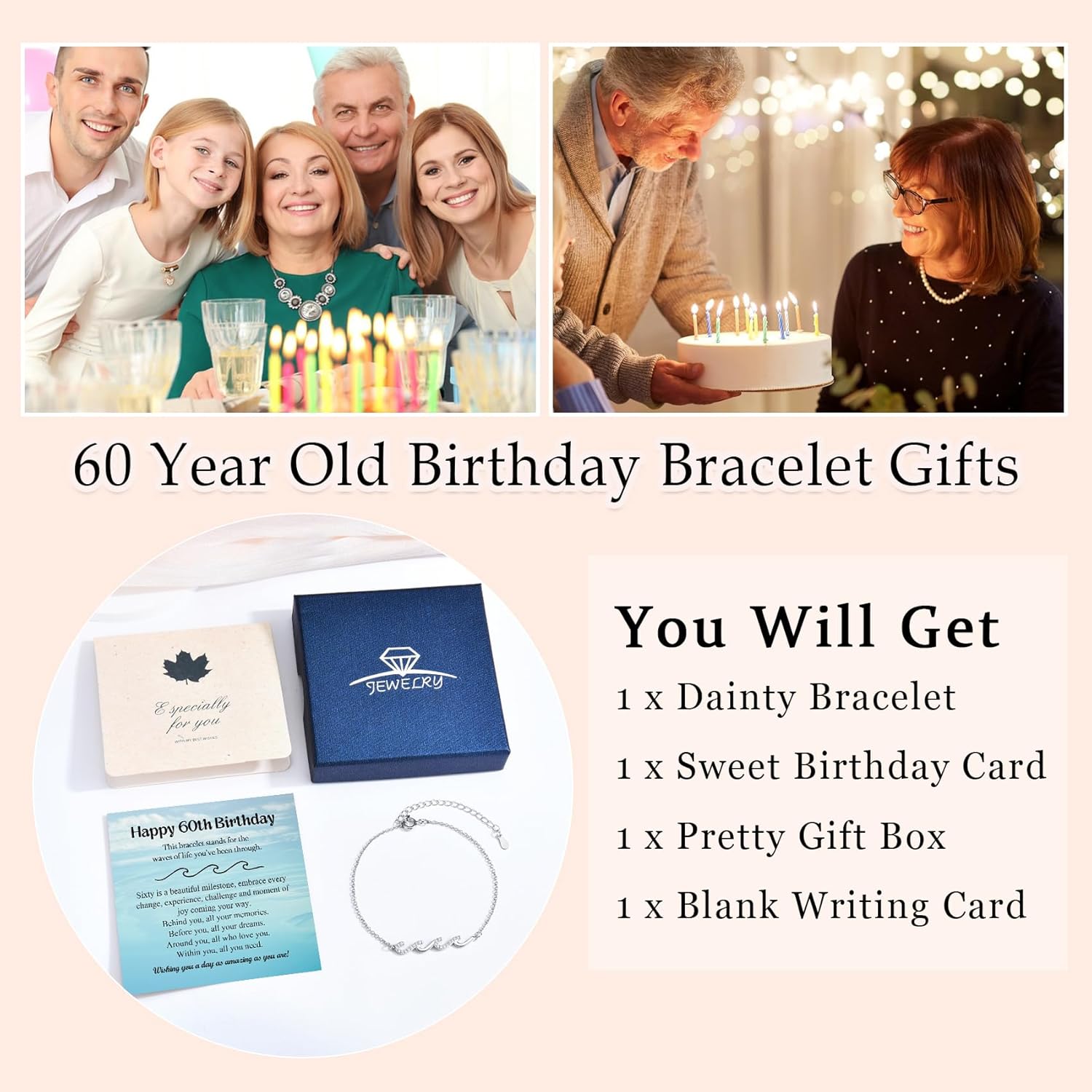 EPIRORA 30th/40th/50th/60th/70th Birthday Gifts for Women, Adjustable Silver Wave Bracelet, 40 50 60 70 Years Old Birthday Gifts Ideas for Bestie Sister Daughter Mom Wife Girlfriend Grandma - Image 3