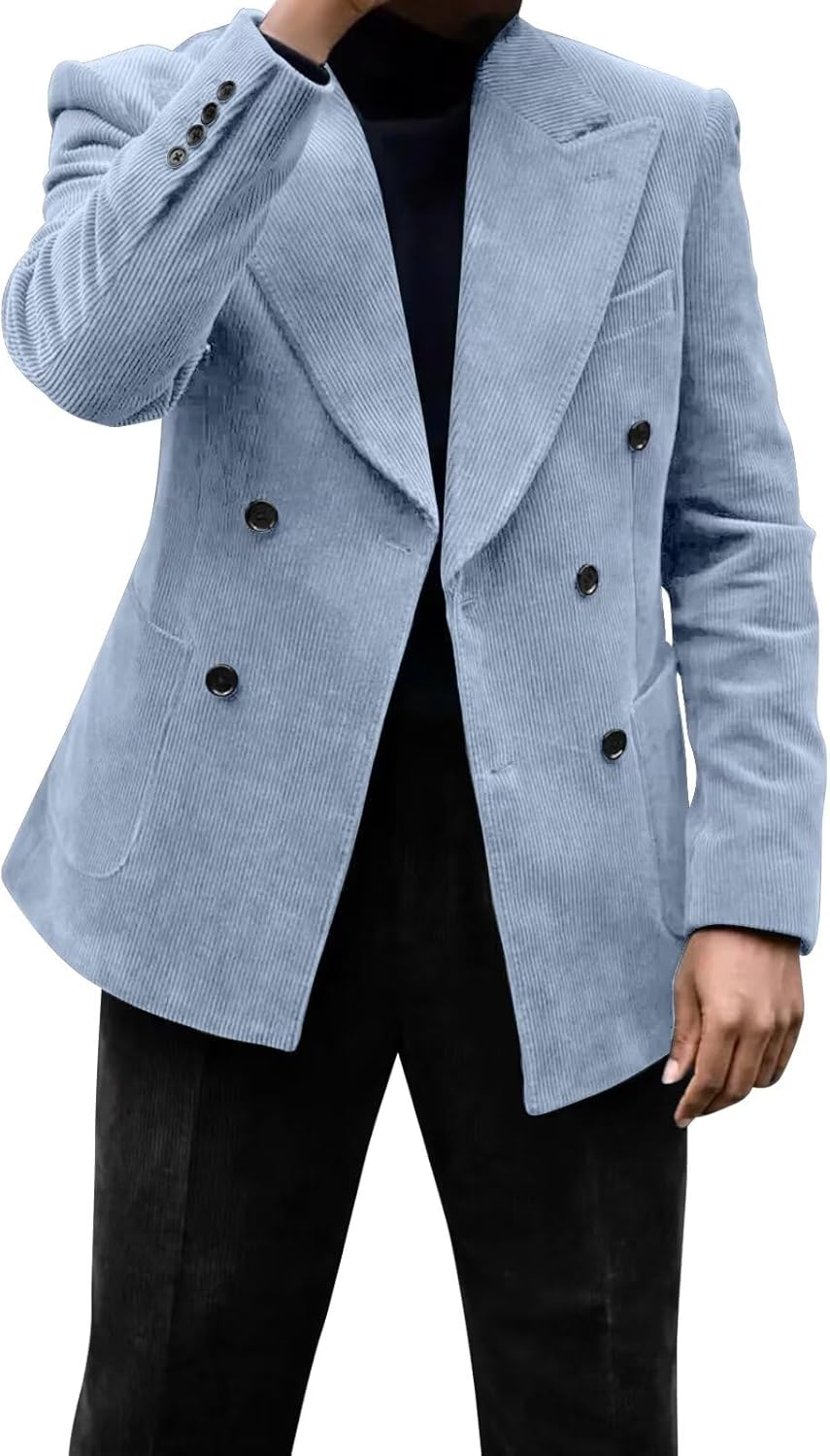 Men's Green Corduroy Cotton Slim Fit Casual Long Sleeve Peak Lapel Blazer for Men, Formal and Informal Events