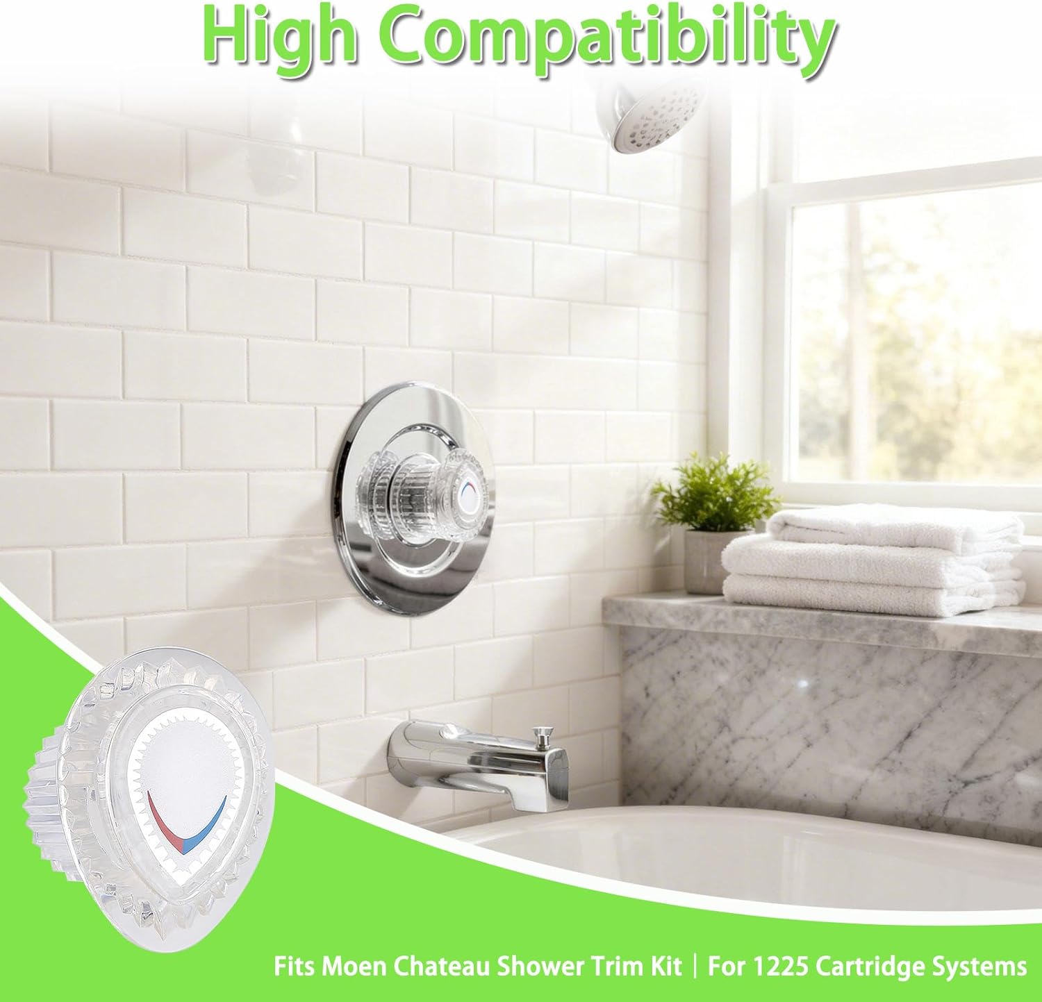 96797 Shower Handle Replacement Kit, Compatible with Moen Chateau Single-Handle Tub/Shower Faucet, Shower Knob Replacement for 1225 Cartridge, Includes Screws & Knob Insert (1 Pack)