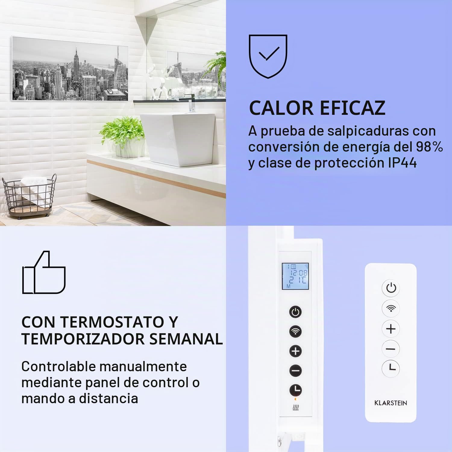 Klarstein Air Art Smart Radiador Electrico Bajo Consumo Infrarrojo de 700W para Casa, IoT/WiFi Control App, Detector Ventanas Abiertas, Termostato, Radiadores Infrarrojos Pared, Calefactores Sin CO2