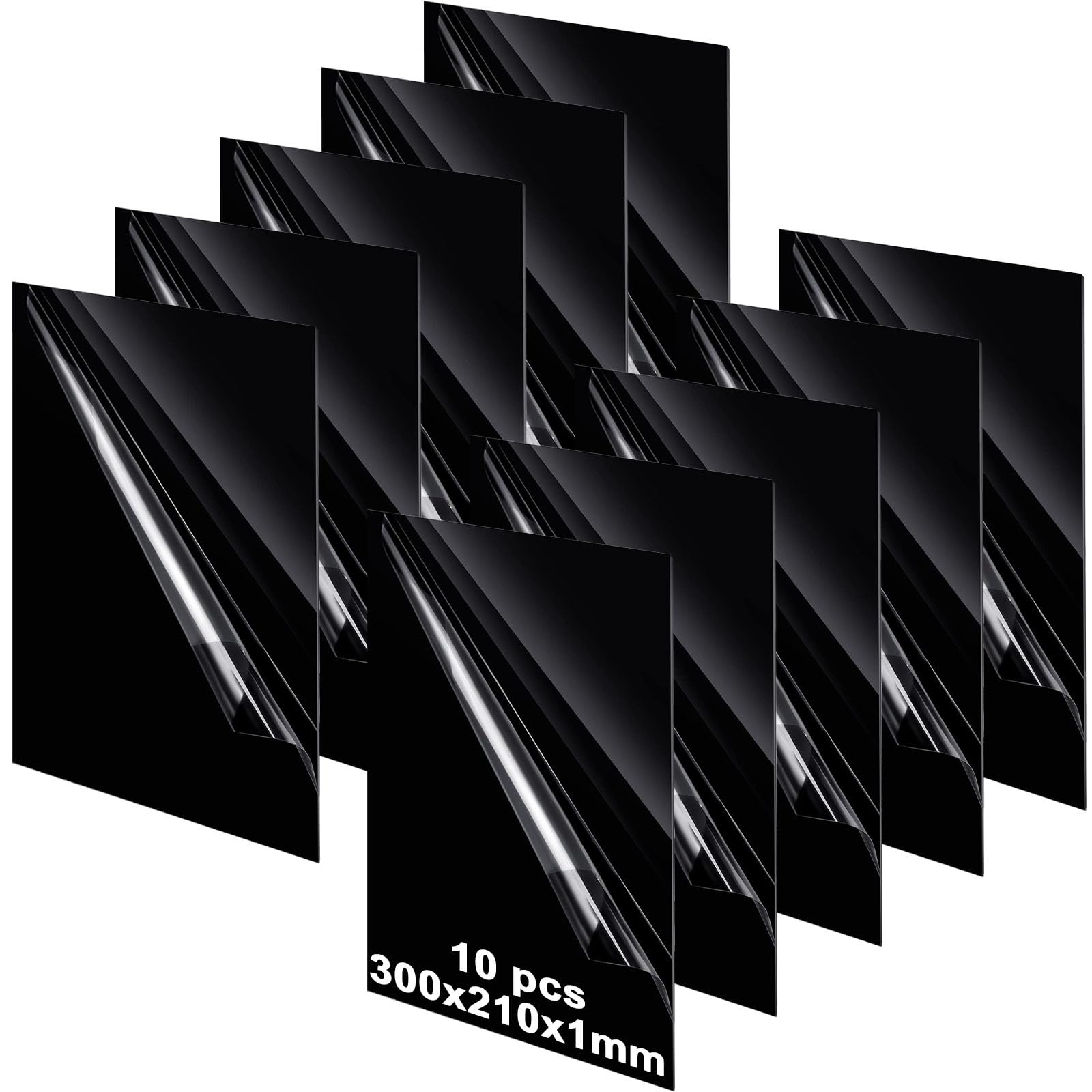 AKOLAFE 10 lastre in vetro acrilico da 1 mm, colore nero, A4, taglio secondo le dimensioni, 30 x 21 cm, pannelli in vetro acrilico nero, per pittura, fai da te, da tavolo