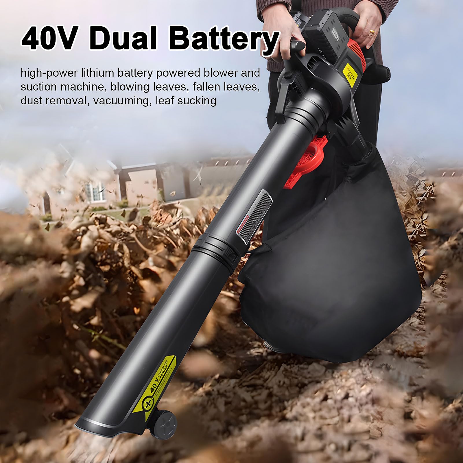 Soplador de hojas inalámbrico, soplador y aspirador de hojas 2 en 1 para jardín con 6 velocidades, recolector de hojas a batería de 40 V con bolsa recolectora, para césped, patio, garaje, terraza y