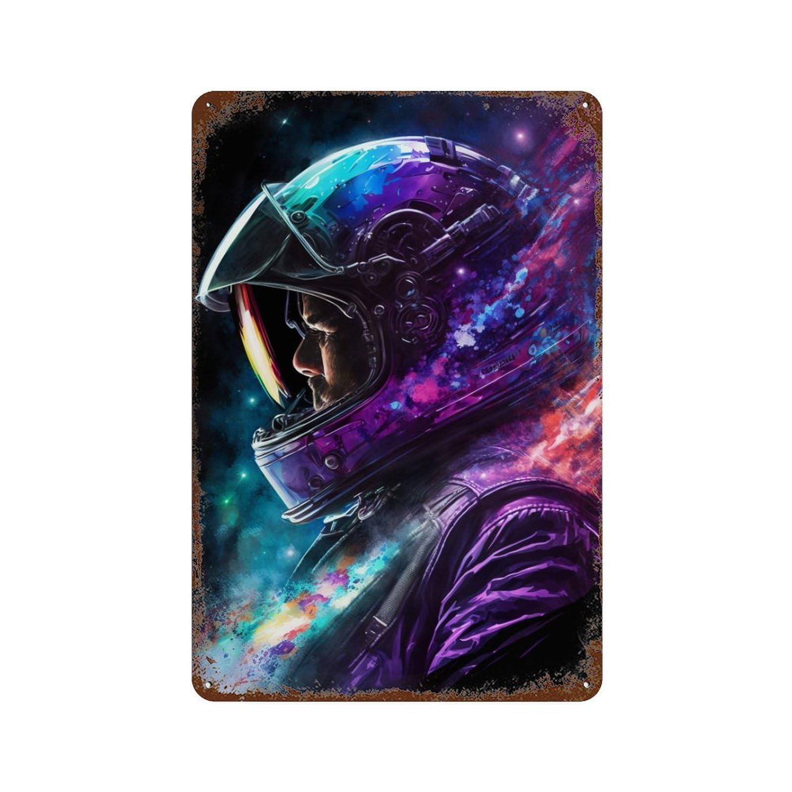 Cosmic Astronaut Helmet Art Print Decorative Tin Sign 11.8"x7.9", Vintage Wall Decor for Garage, Pub Or Kitchen