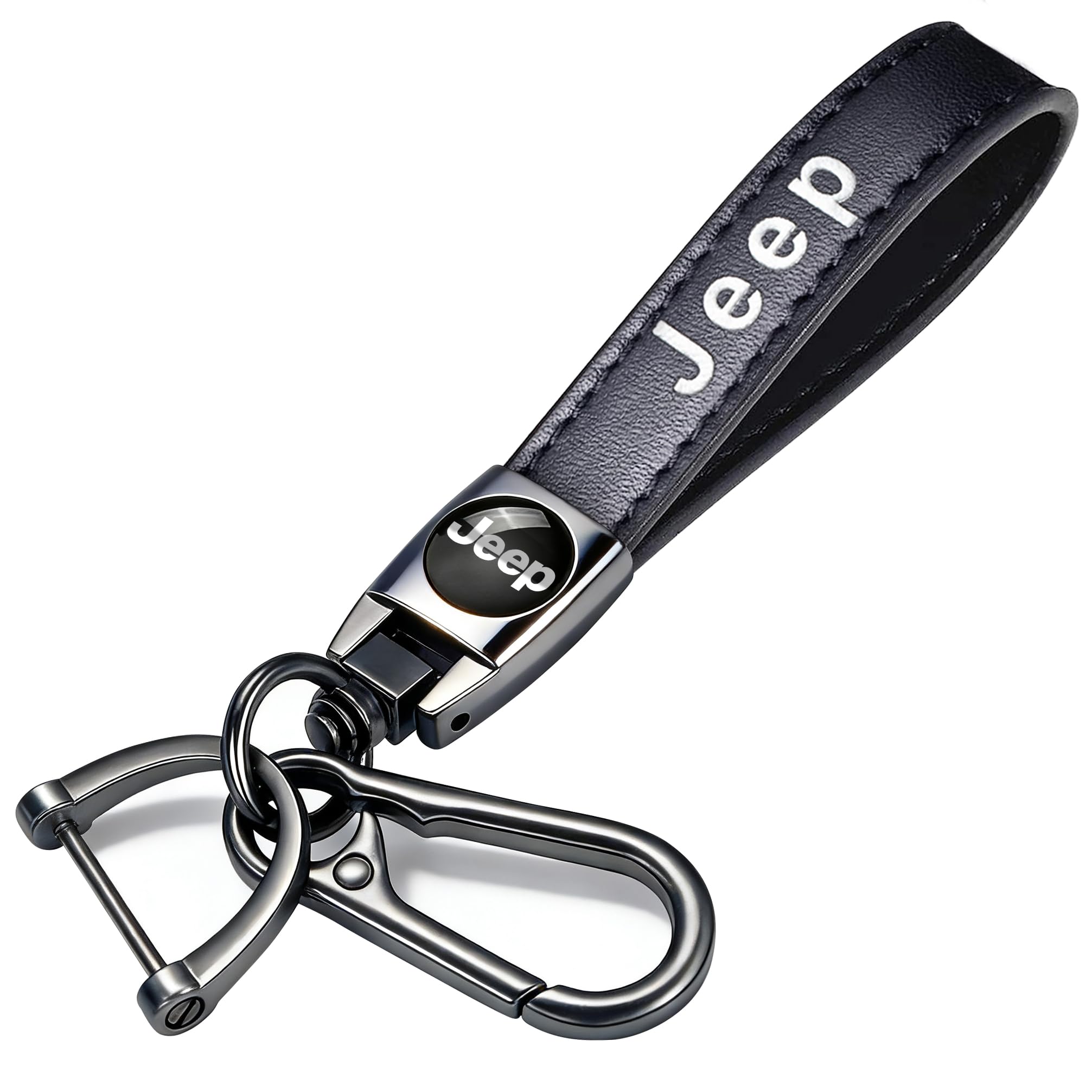 HYPER BUYZ Leather Car Key Chain for Jeep Grand Cherokee Wrangler Compass Renegade Patriot Grand Comander Series Keyring Keychain Accessories Family Present(Black)