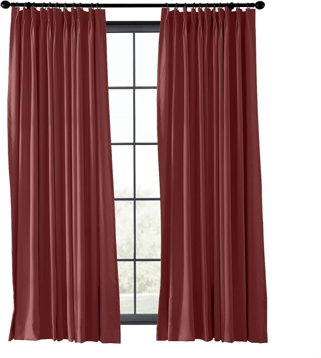 TWOPAGES Fireproof Thermal Insulated Curtain for Kitchen, Blackout Room Darkening Pinch Pleated Curtain Flame Retardant Shower Curtain (Dark Red, 1 Panel, 50 x 108 Inches)