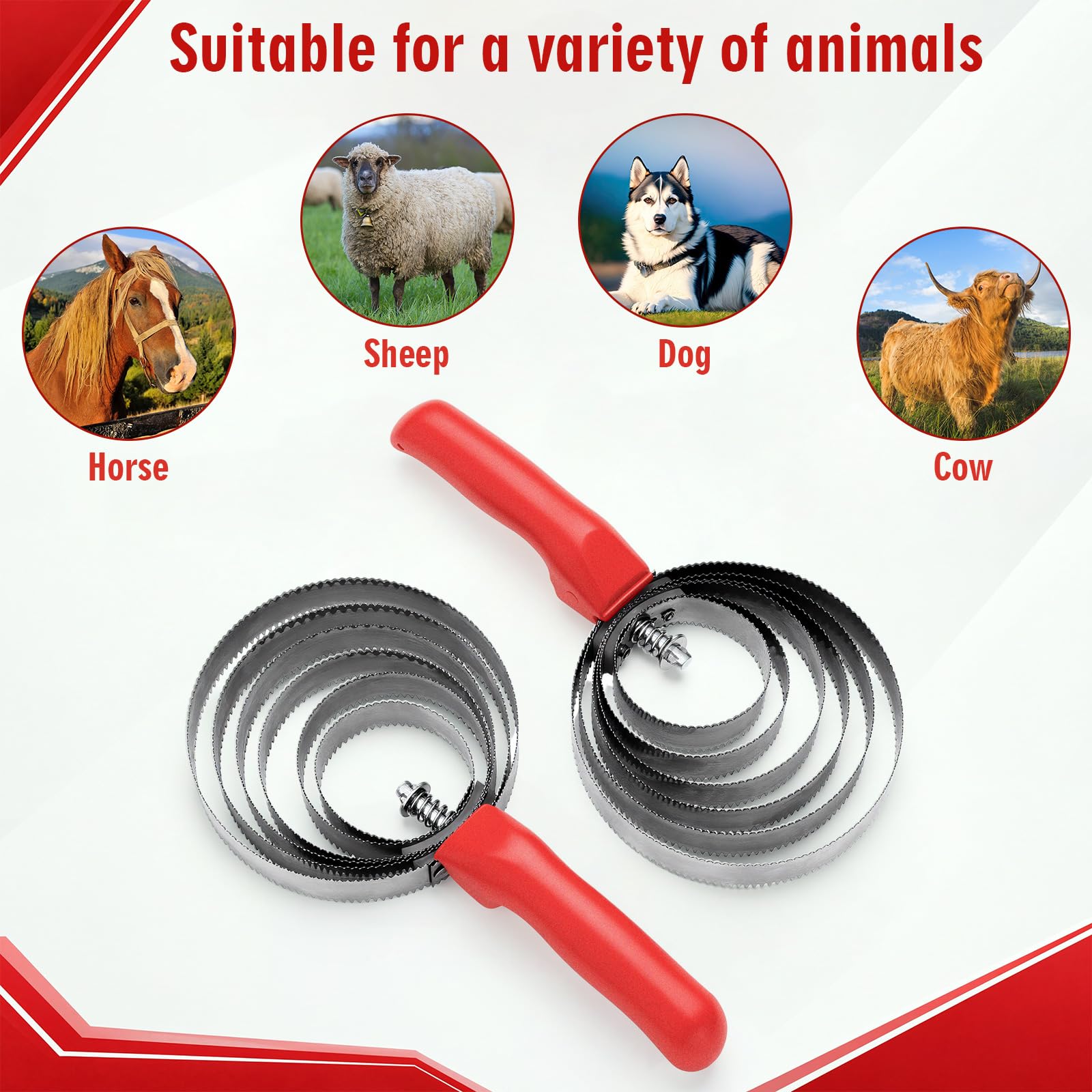 Tanlade 6 Ringe 8 Pack Striegel Pferdebürste Metall Striegel Derby Party Supplies Reversible Edelstahl Kamm Schaber mit bequemem Griff für Kuh Schaf Haustier Hund Ziege Pferd (rot)