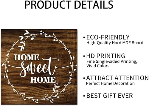 Miniatura 6 de LITTLEGROVE SEEDS Letreros de madera con texto en inglés Home Sweet Home, placa de madera vintage de campo, arte de pared motivacional para el