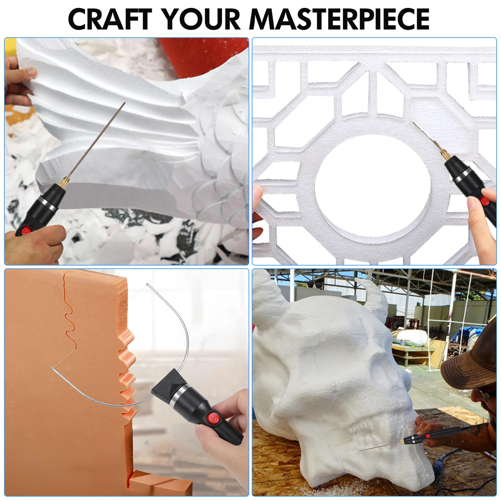 Coupeur de Mousse Électrique 4-en-1 Fil Chaud Découpe Polystyrène Avec Alimentation Électrique Commutée Pour Polystyrène et Mousse Spongieuse Projets de Bricolage, 100-240V