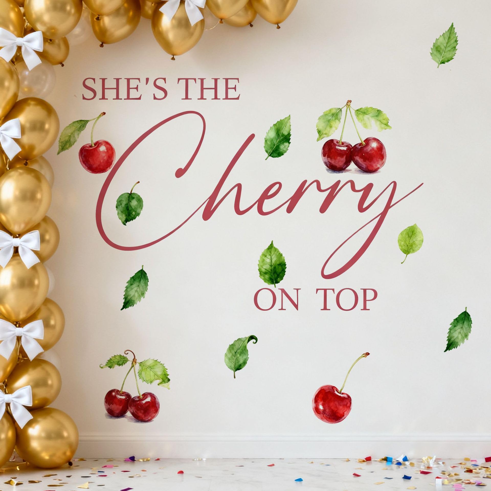 She's The Cherry On Top Balloon Arch Backdrop Decor Decal, Baby Shower Bridal Shower Decor, Anniversary Birthday Party Photo Shoot Props Supplies Red