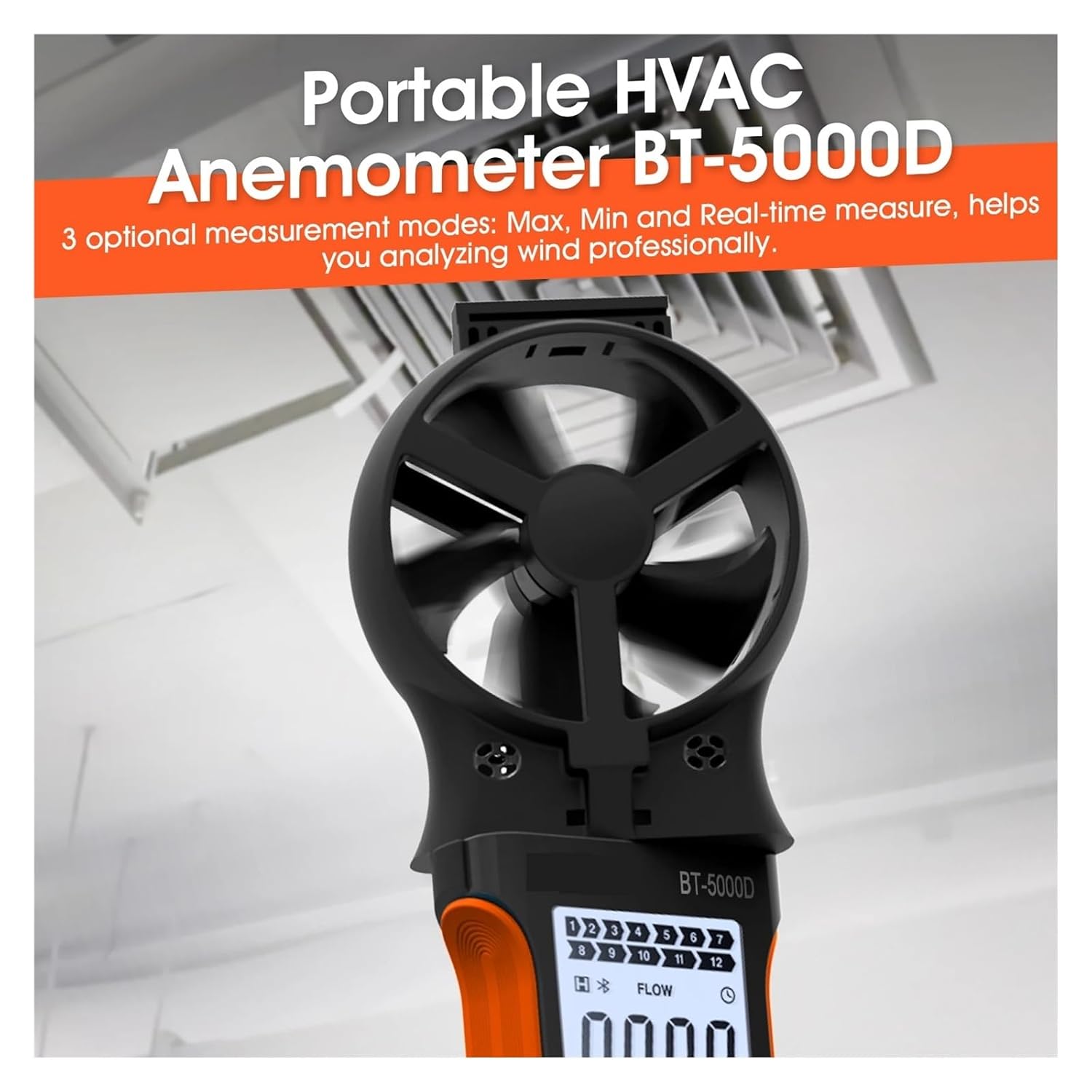 Wind Sensors Handheld Anemometer,CFM Wind Speed Meter,HVAC Rotatable Wind Air Flow Velocity Wind Volume,Rechargeable Gauge,BT-5000D