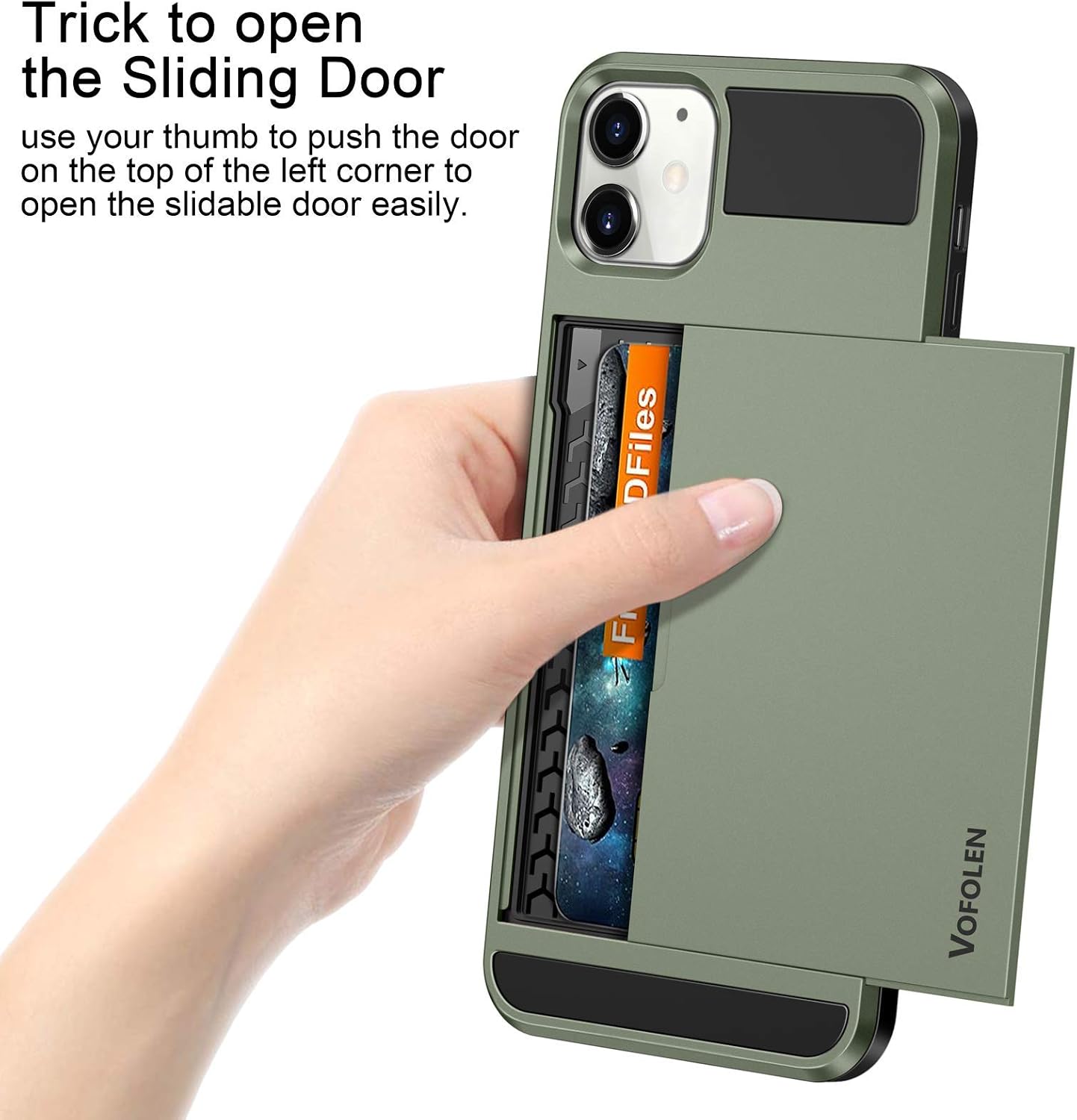Vofolen Compatible with iPhone 12 Case 5G Wallet Cover Credit Card Holder Slot Sliding Back Pocket Anti-Scratch Dual Layer Protective Compatible with iPhone 12 Army Green