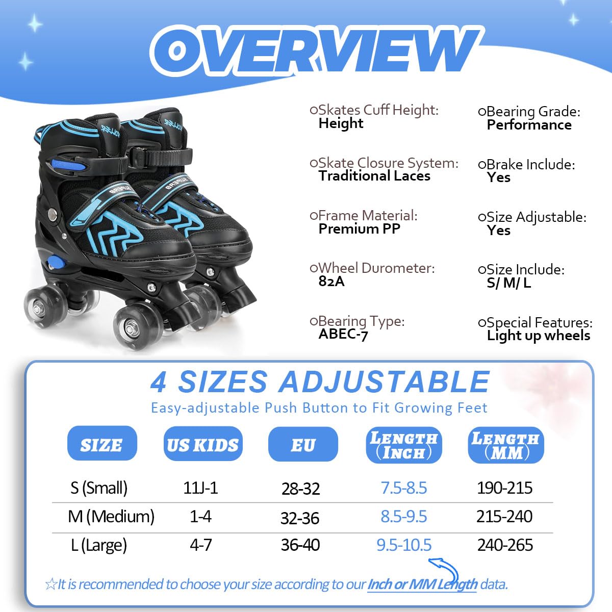 Patins à roulettes réglables pour Enfants avec Roues Lumineux Rollers en Ligne Rollers Quad pour Filles Garçon Femmes Débutants Cadeau de Noël d'anniversaire