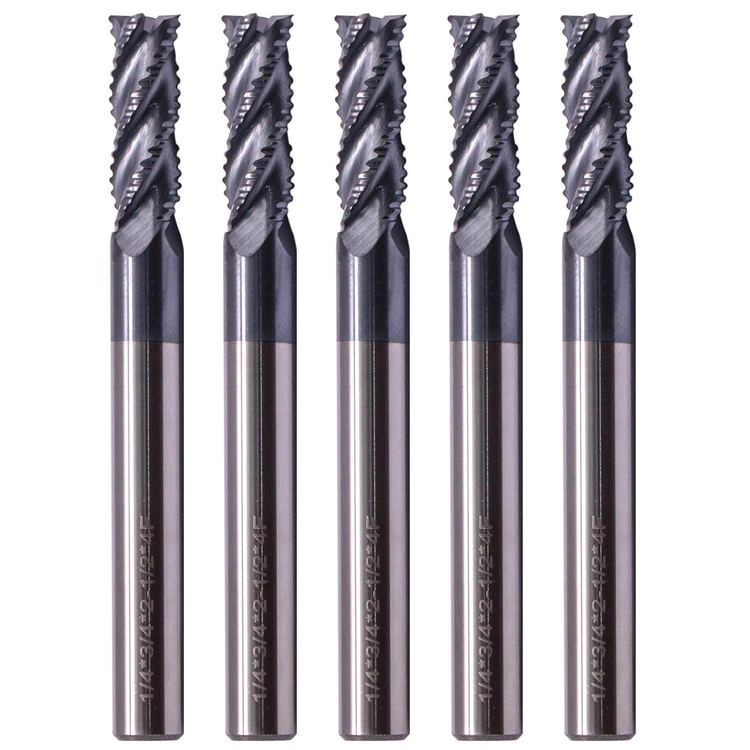 BestParts 5Pcs 1/4" Solid Carbide Roughing End Mills, ALCrSiN Nano Coated, 4 Flute, 35 Degree Helix, 1/4" Cutting Diameter, 1/4 inch Shank Diameter, 3/4" Length of Cut, 2-1/2" Overall Length