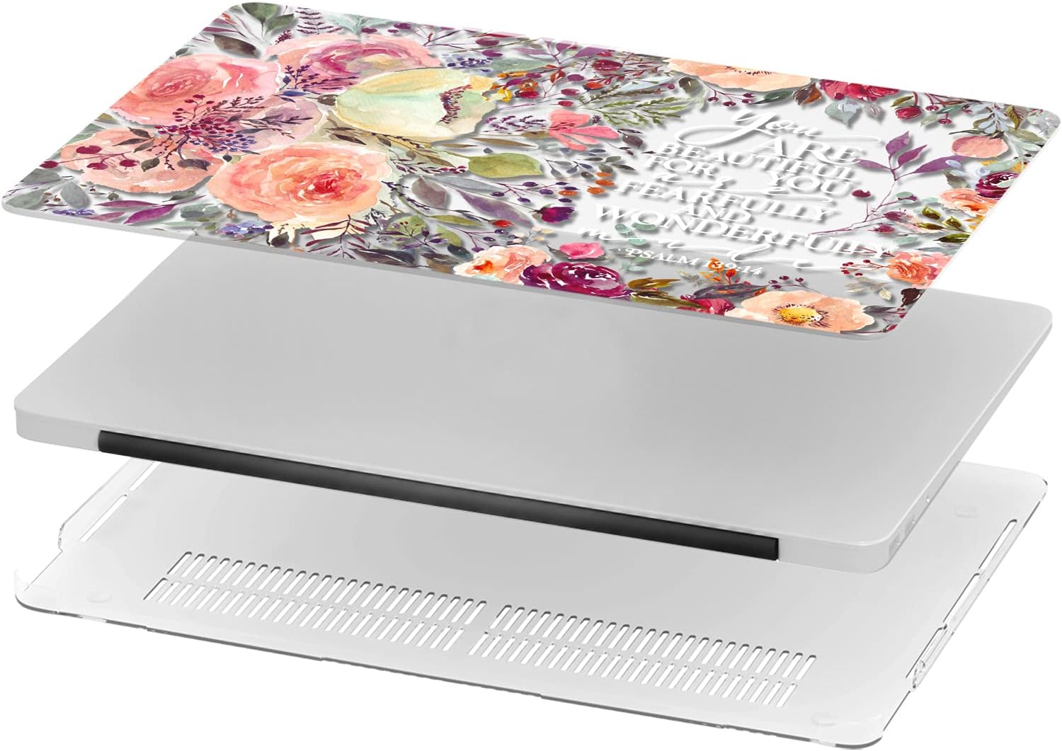 Mertak Hard Case Compatible with MacBook Pro 16 14 Air 15 13 inch M3 M2 M1 Mac 2024 2023 2022 2018 Psalm 139:14 Plastic Cover You are Beautiful Protective Floral Laptop Bible Verse Clear Saying