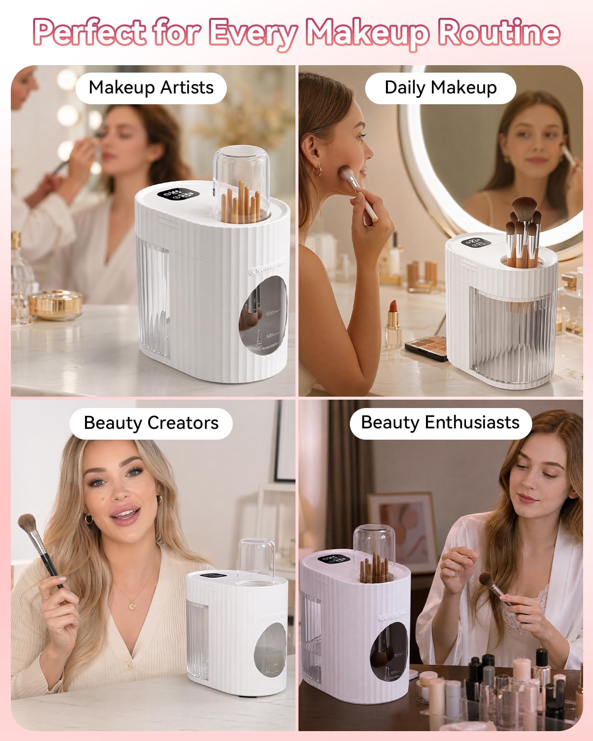 Pulitore e asciugatrice elettrico 3 in 1 per pennelli da trucco, macchina automatica per la pulizia profonda con centrifuga e conservazione antipolvere, alimentazione USB, adatta a pennelli di