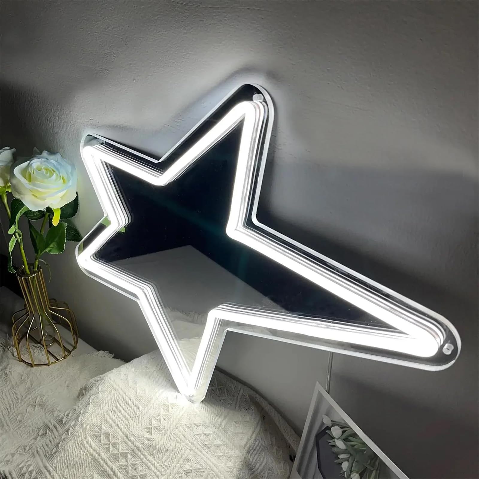 Panneau Lumineux néon Miroir étoile pour décoration Murale, USB, LED, pour la Maison, la Chambre à Coucher, Les Jeux, Les fêtes de Filles, Les Chambres d'enfants, veilleuse