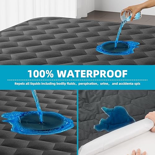 Miniatura 3 de Protector de colchón impermeable tamaño King, sin ruido, con bolsillo profundo ajustado de hasta 8-21 pulgadas, funda de colchón de cama suave y