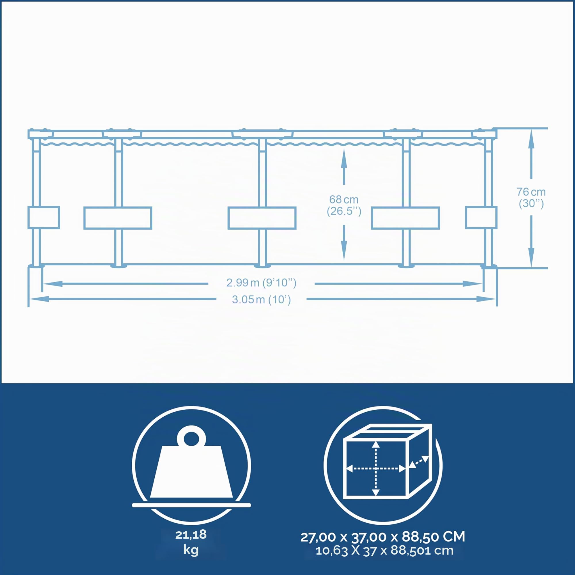 Bestway Steel Pro Max Frame Kit Piscine avec Pompe à Filtre Ø 305 x 76 cm, Gris Clair, Rond