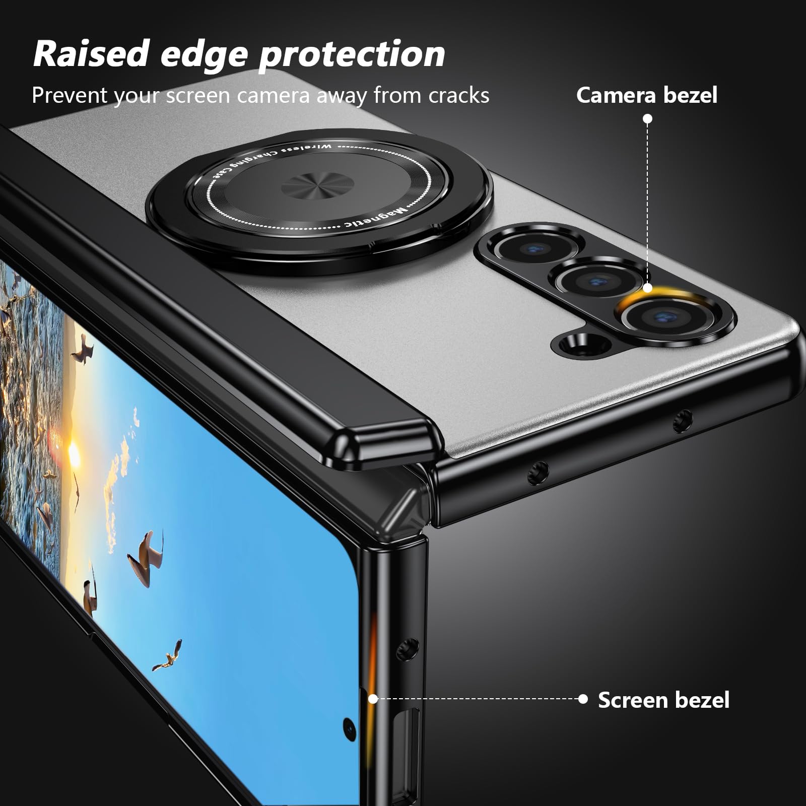 Custodia per Samsung Galaxy Z Fold 5 con protezione per cerniera e pellicola proteggi schermo e cavalletto ad anello in metallo, resistente, di grado militare, resistente alle cadute, per