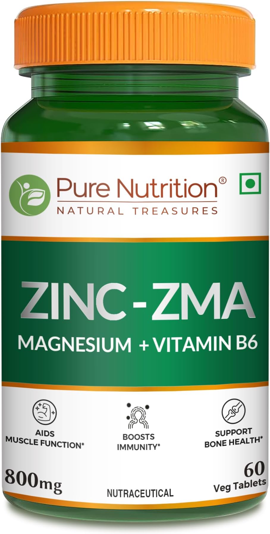 Pure Nutrition Zinc ZMA โ 60 Veg Tablets | 800mg Zinc, Magnesium Aspartate & Vitamin B6 | Supports Muscle Recovery, Bone Strength & Deep Sleep | Boosts Energy, Testosterone & Immunity | Ideal for Athletes & Active Lifestyles