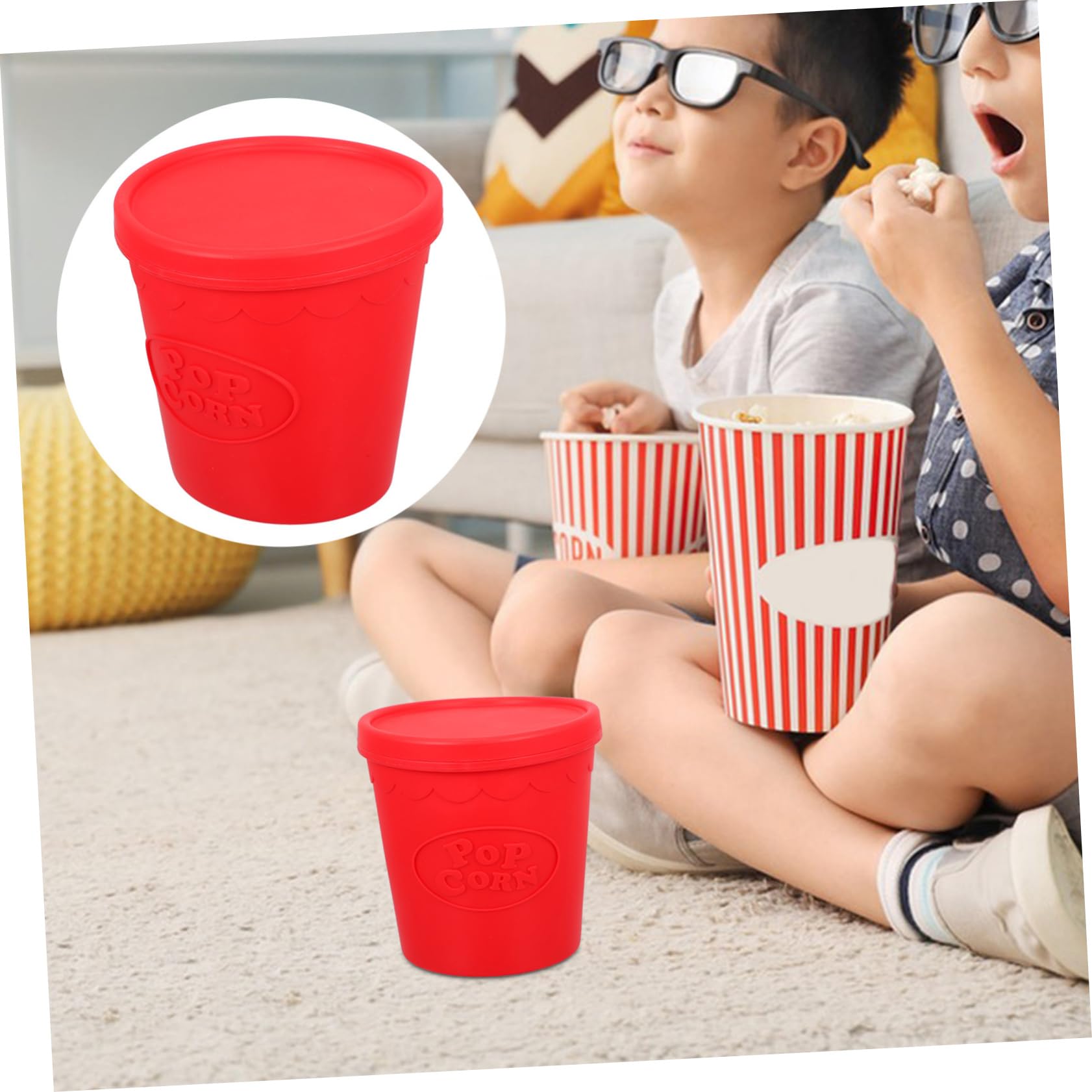GRIRIW Elegant Red Silicone Popcorn Bucket Large Reusable Party Snack Box 1pc