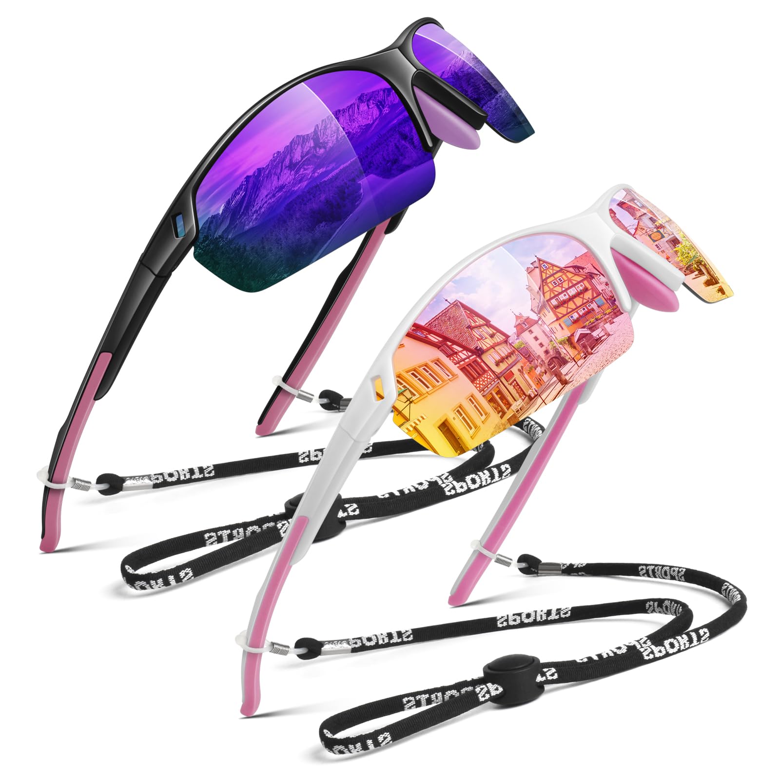 WEAROYO Polarisierte Sonnenbrille für Herren und Damen, flexibler TR90-Rahmen, umlaufender UV400-Sport-Sonnenbrille, Laufen, Angeln