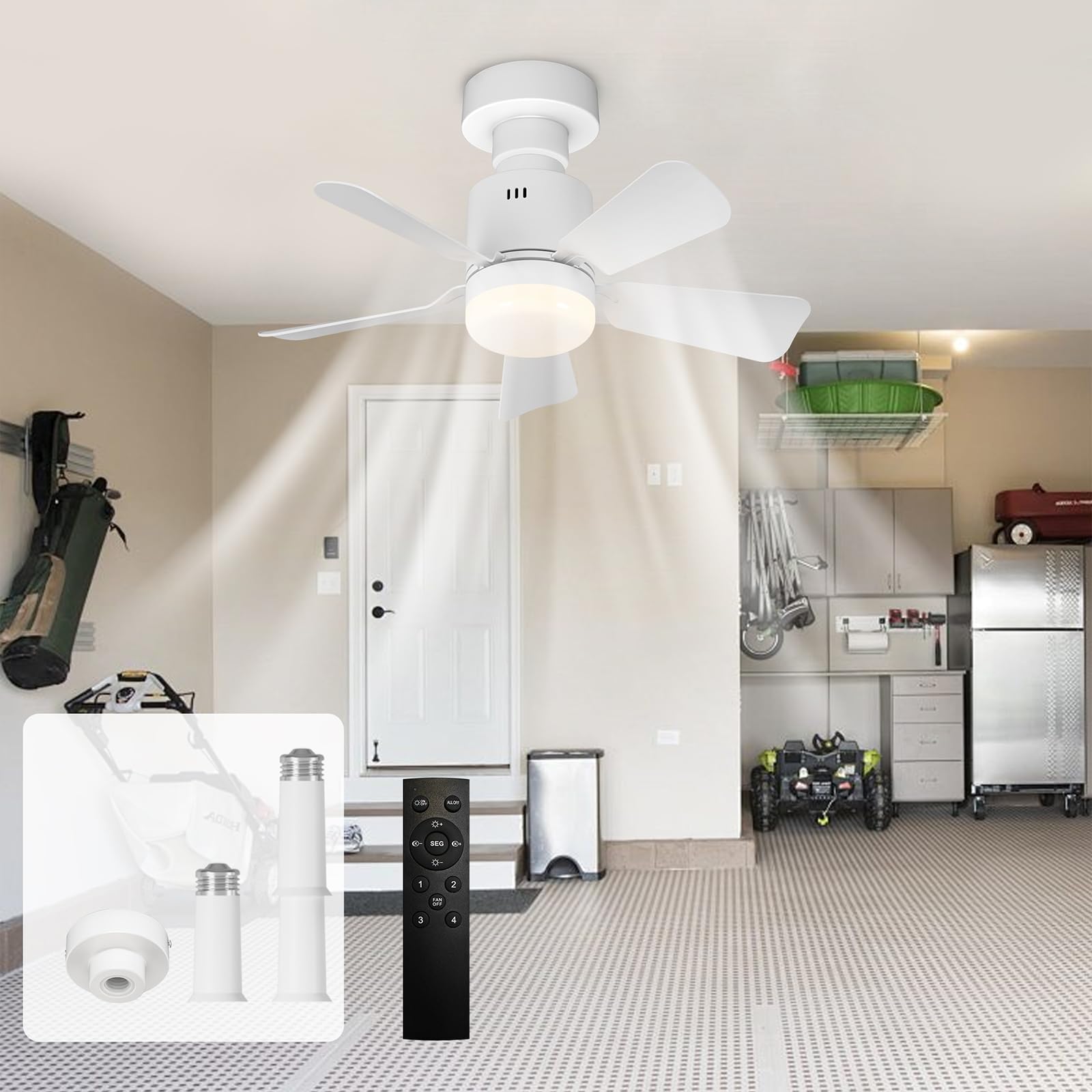 GEADI Screw in Ceiling Fan Light, Dimmable LED Ceiling Lamp Fan for Bedroom E27 Socket with Remote Control