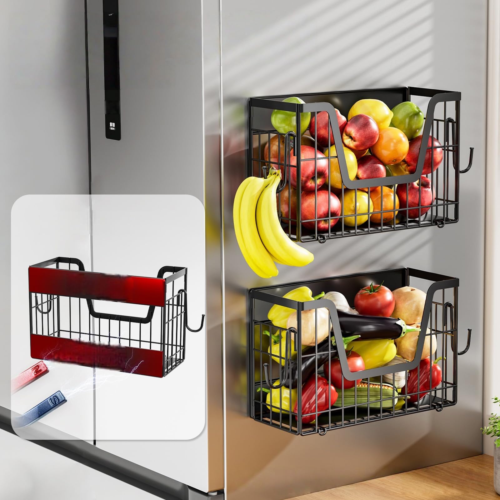Organizador de refrigerador, cesta de alambre plegable, cesta de almacenamiento para nevera, estante de ahorro de espacio para el hogar, cocina, oficina, especias