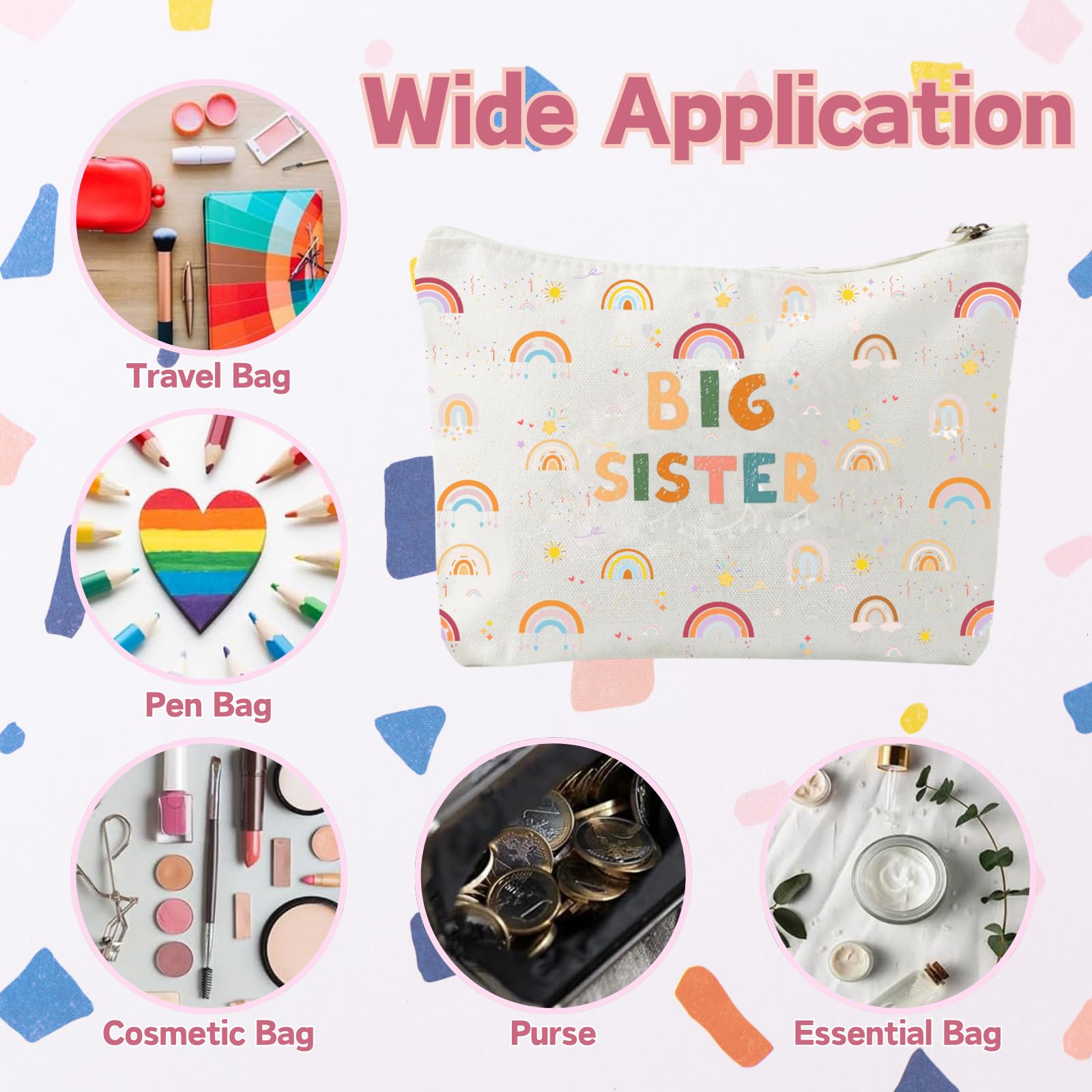 3PCS Big Sister Gifts for Girls, Big Sister Tote Bag, Pen Bag, Bracelet for Announcement Gift Set Sibling Keepsake