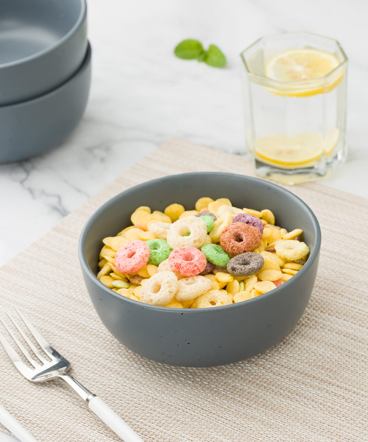 famiware Dawn Speckled Cereal Bowls Set of 6, kitchen bowls for Soup, Salad, Rice, Cereal, Breakfast, Dinner, Serving, Oatmeal, Dishwasher & Microwave Safe, Charcoal?Çª?Çª