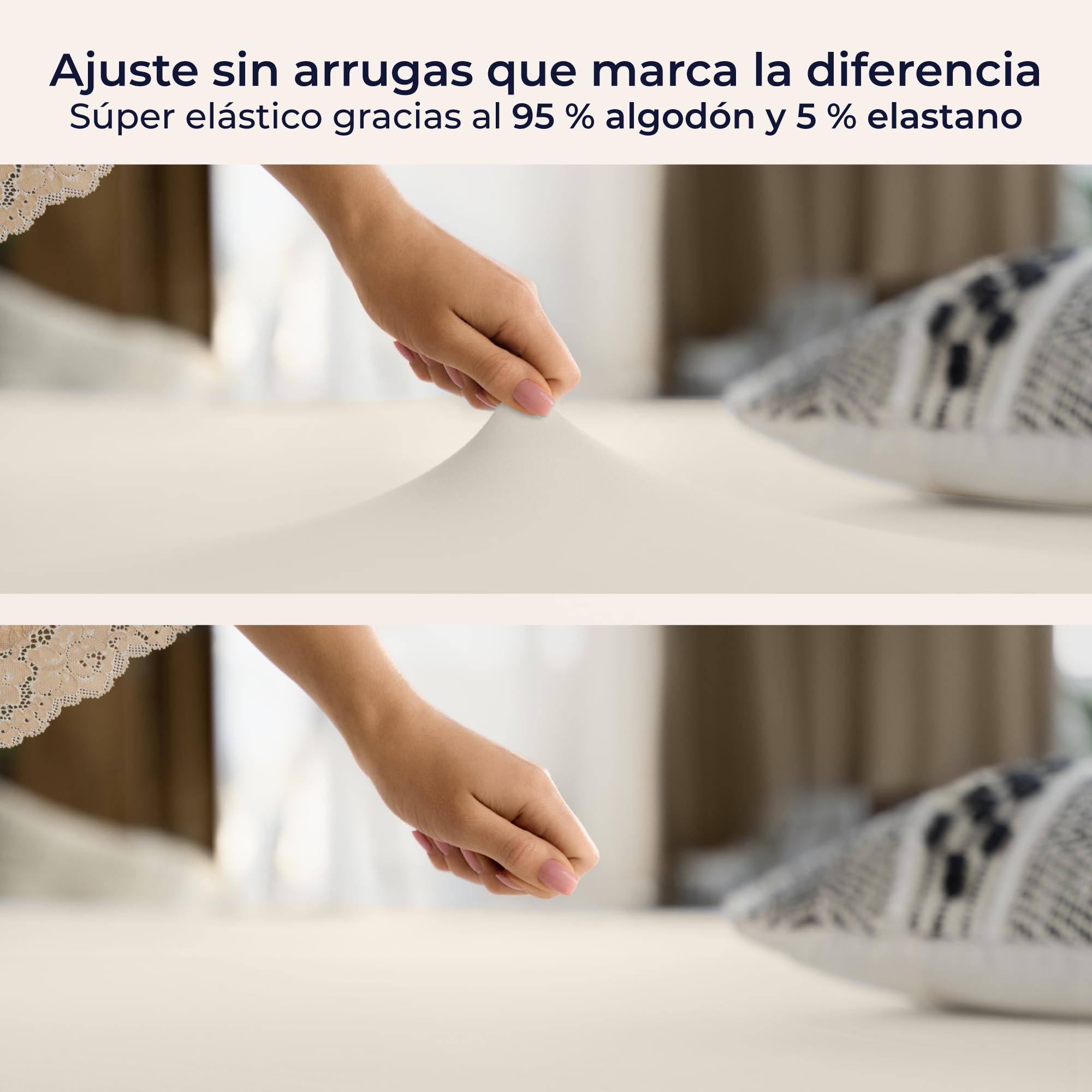 Dreamzie - Sabanas 200x200 cm Algodon Elastica Confort Premium - Altura 40 cm para Colchones Gruesos o Boxspring - Certificado Oeko-Tex - Beige