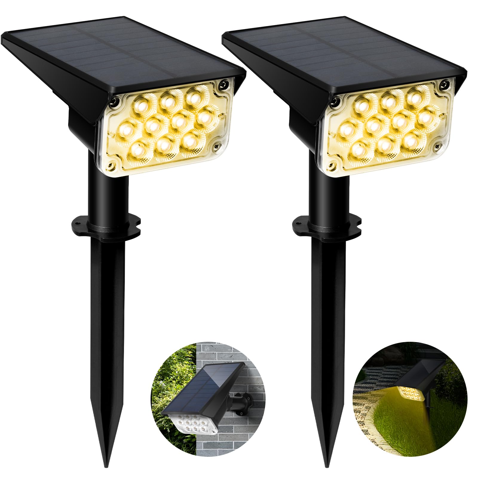 Zewnętrzna lampa solarna LED Oświetlenie punktowe Oświetlenie ogrodowe Ścieżki Projektor Słoneczny Potężny Girlanda Zestaw 2 szt