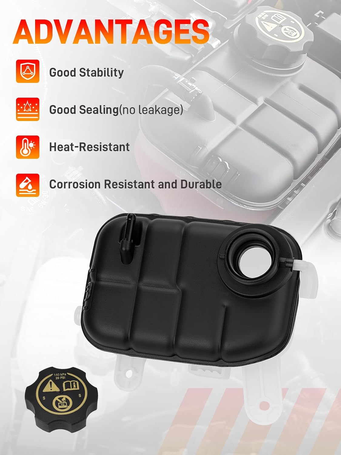 603-955 Engine Coolant Reservoir Tank with Cap, Radiator Overflow Tank Compatible with Buick Encore 1.4L, Chevy Tracker Trax 2013-2021 1.4L 1.8L w/Air Bleed Hose & Heater Hose Replace# 95269001