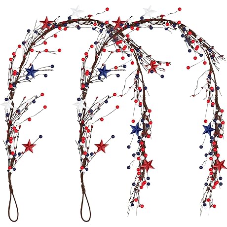 Yilloog 4th of July Berry Garland: Patriotic Ambiance for Your Independence Day Decor