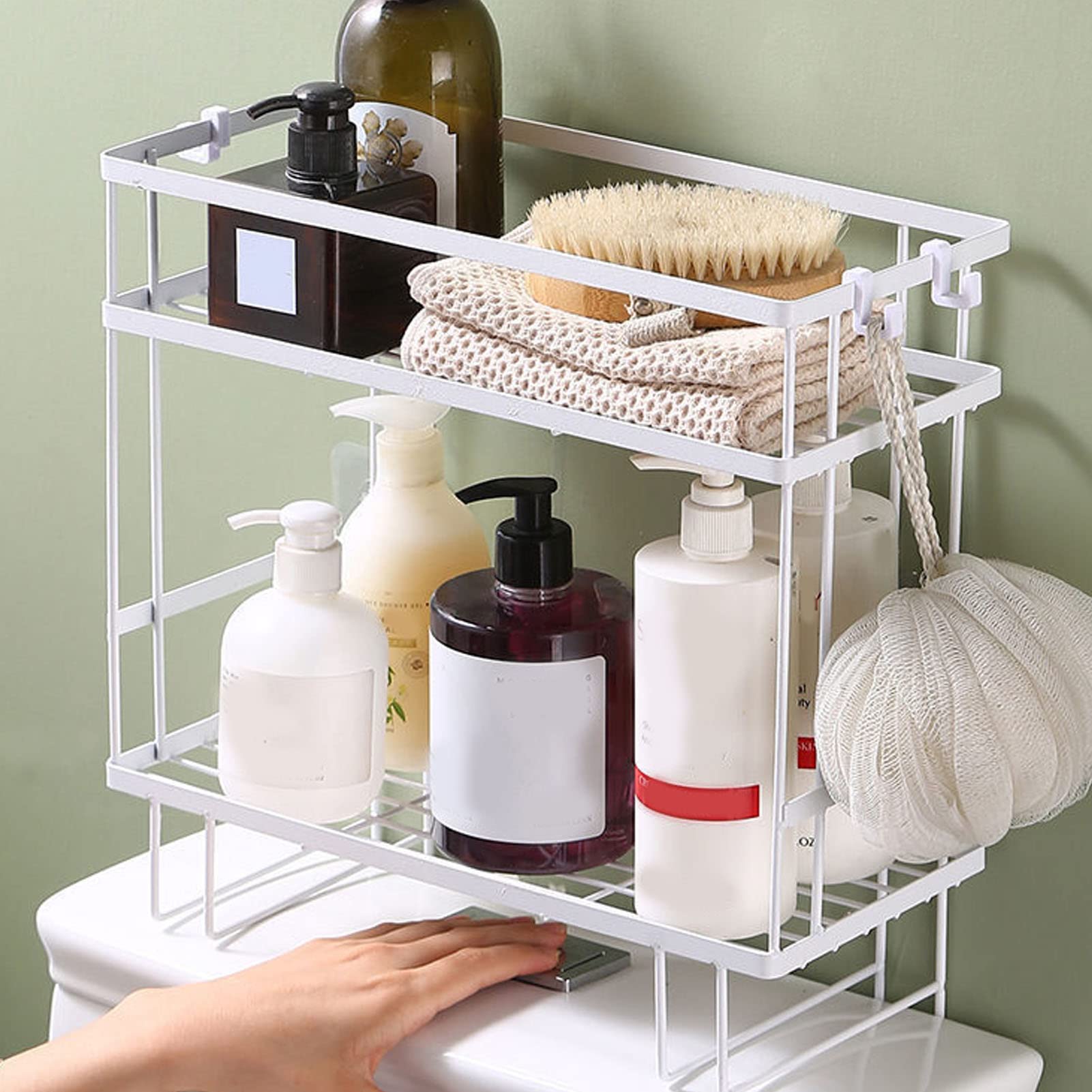2 Tier Multifunctional Bathroom Shelf Over Toilet Over The Toilet Storage Shelf No Drilling Toilet Organizer Toilet Shelf with Toilet Paper Holder(Double Layer White)