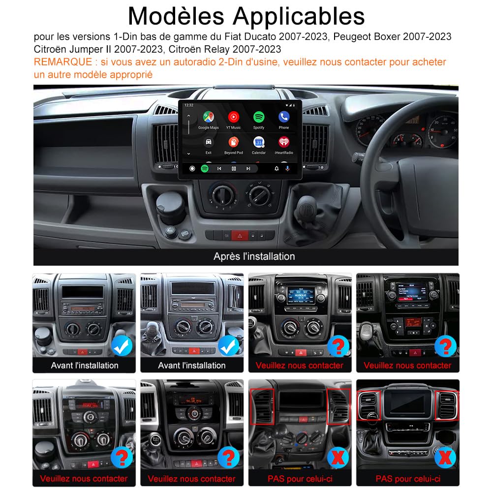 Autoradio pour Fiat Ducato/Peugeot Boxer/Citroën Jumper 2007-2023 | Ecran 13,1 Pouces QLED 2K, 8 cœurs, Android 15, 4+64GB, CarPlay Android Auto sans fil, 4G + Wi-Fi, Bluetooth 5.0, GPS