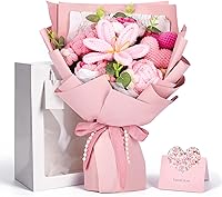 Jivoxia Handmade Crochet Flower Bouquet - Pink Tulips & Roses, Everlasting Knit Flowers Gift for Women, Valentine's, Birthday, Anniversary, Home Decor